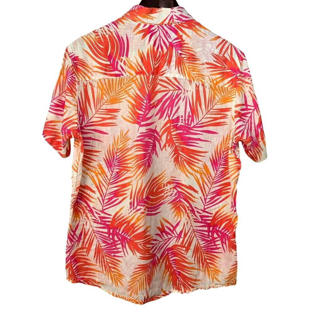 VSTR Pink Orange Tropical Palm Leaf Print Linen Resort Nomad Button Up Shirt M - Picture 3 of 7